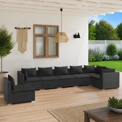 Outdoor Garden Lounge Set 7 Piece Patio Furniture with Cushions Black Rattan