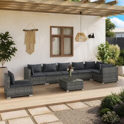 Garden Lounge Set 8 Piece Outdoor Patio Furniture Grey Modular Sofa with