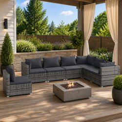 7 Piece Modular Lounge Set: Grey Rattan Specifications