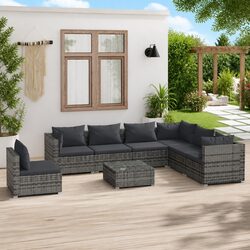 8-Piece Garden Lounge Set: Grey Rattan Outdoor Furniture