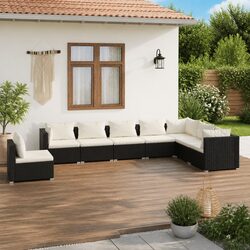 8-Piece Garden Lounge Set - Black PE Rattan Furniture