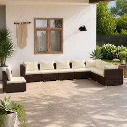 Garden Lounge Set: 8-Piece Brown Rattan Specifications