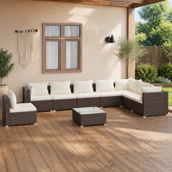 9 Piece Garden Lounge Set: Brown PE Rattan and Steel Frame