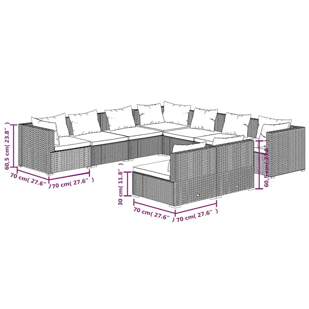Garden Lounge Set 9 Piece Outdoor Furniture Poly Rattan Sofa Brown Cushions