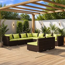9 Piece Garden Lounge Set with Modular Design in Brown