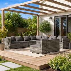 9-Piece Modular Garden Lounge Set with Removable Cushions