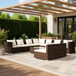 10 Piece Garden Lounge Set with Poly Rattan and Steel Frame