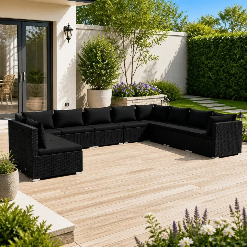 10 Piece Black Modular Garden Lounge Set