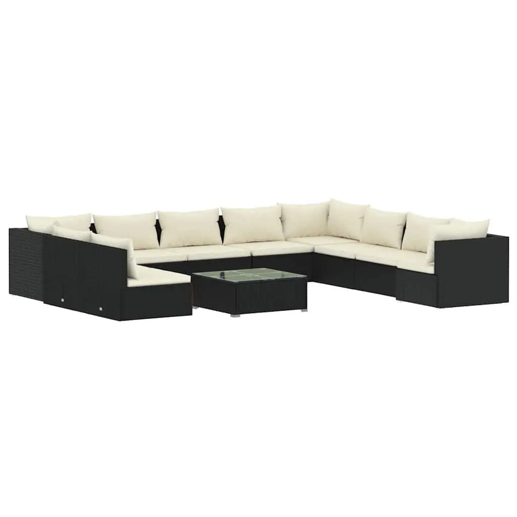 11 Piece Garden Lounge Set for Outdoor Relaxation Black Poly Rattan