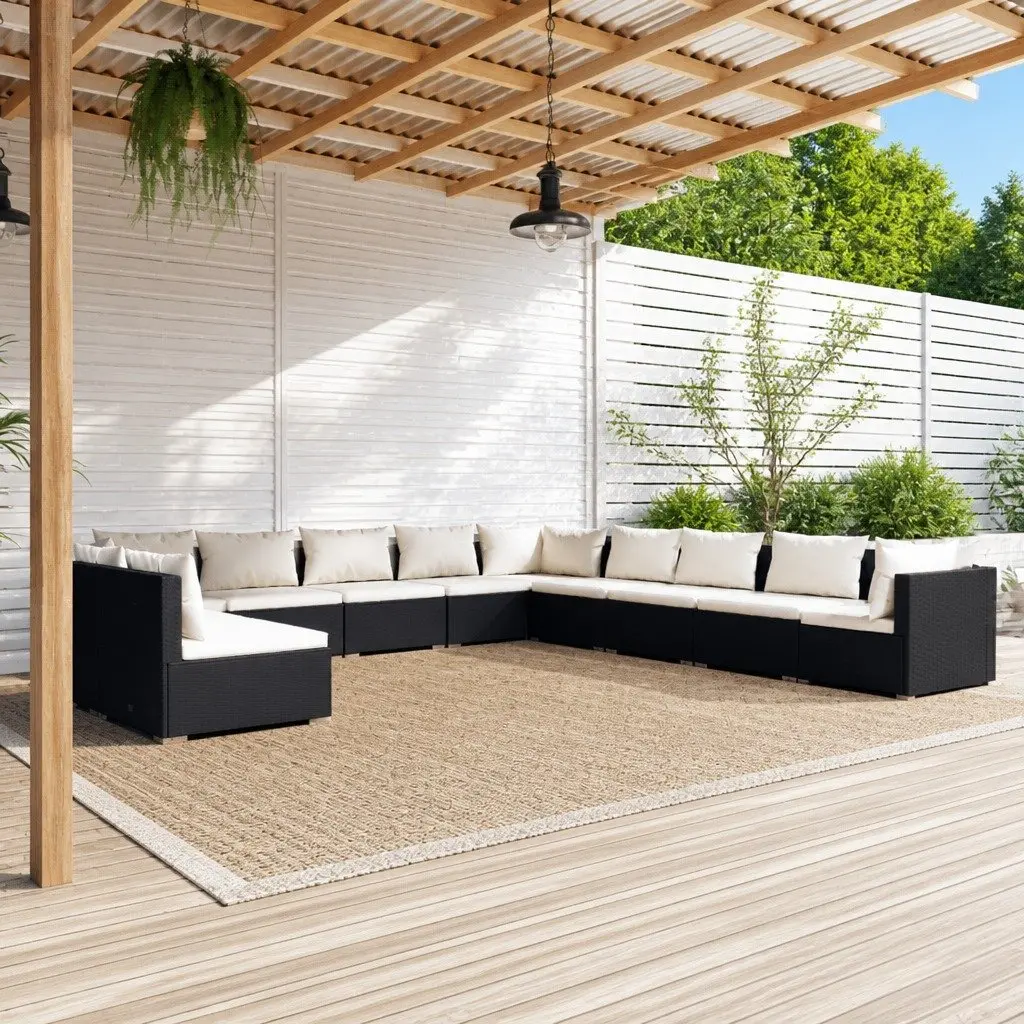 Garden Lounge Set 11 Piece Black Poly Rattan Patio Furniture