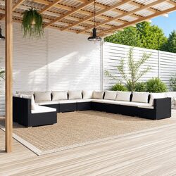 11-Piece Modular Garden Lounge Set - Black Poly Rattan