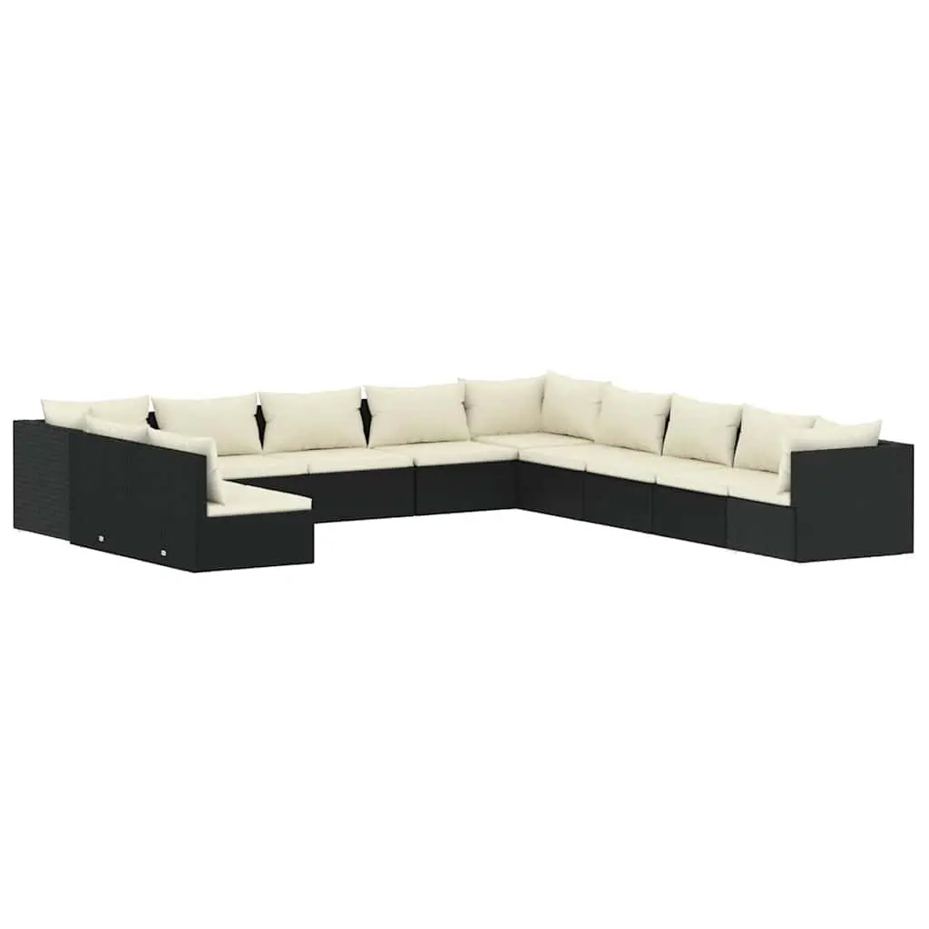 Garden Lounge Set 11 Piece Black Poly Rattan Patio Furniture
