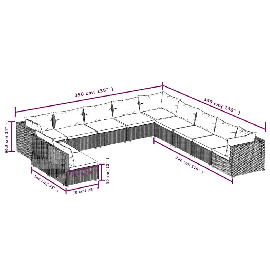Garden Lounge Set 11 Piece Black Poly Rattan Patio Furniture