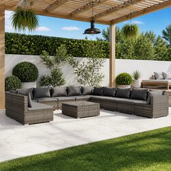 Garden Lounge Set - 12 Pieces of Grey Poly Rattan Furniture