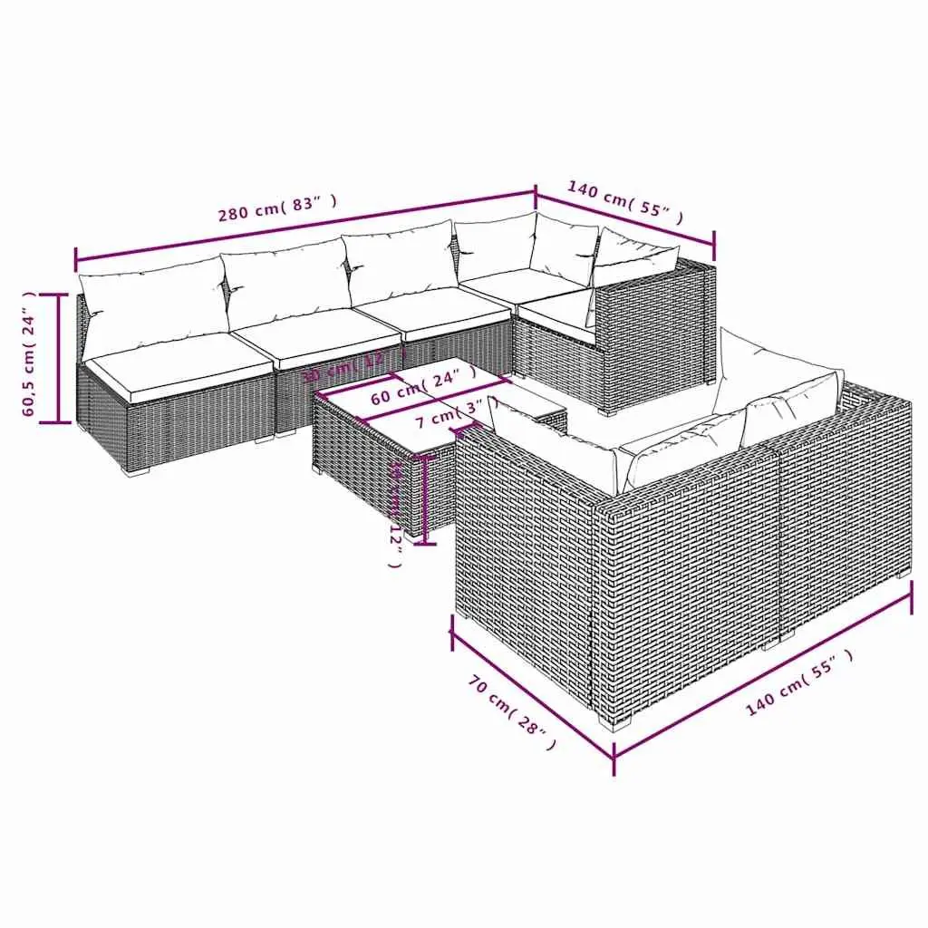 Garden Lounge Set Outdoor Furniture 8 Piece Modular Black