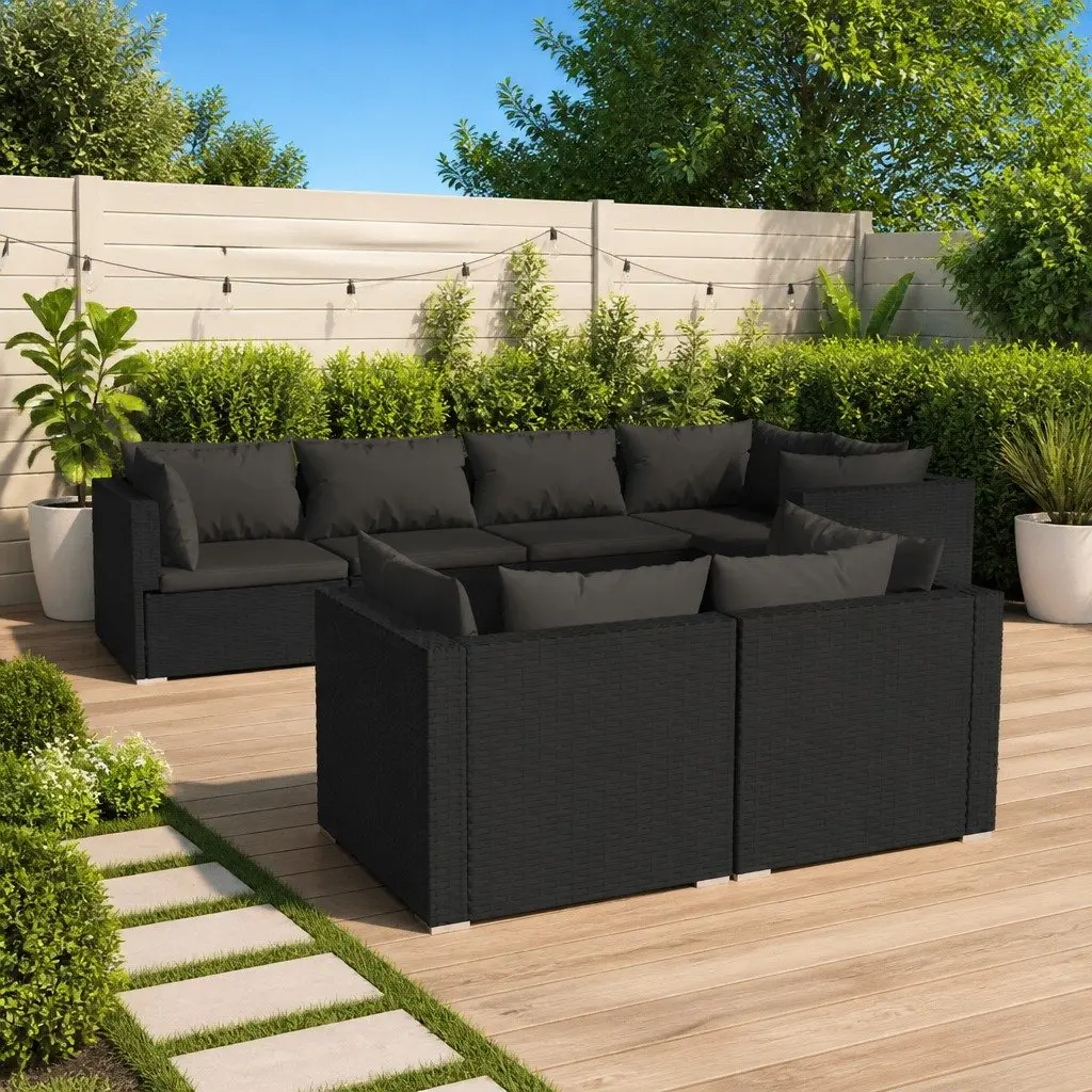 7 Piece Garden Lounge Set Outdoor Furniture Patio Sofa Black Poly Rattan