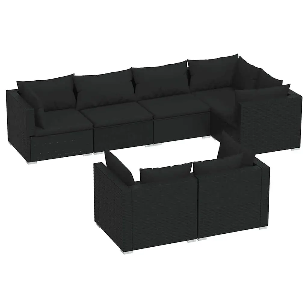 7 Piece Garden Lounge Set Outdoor Furniture Patio Sofa Black Poly Rattan
