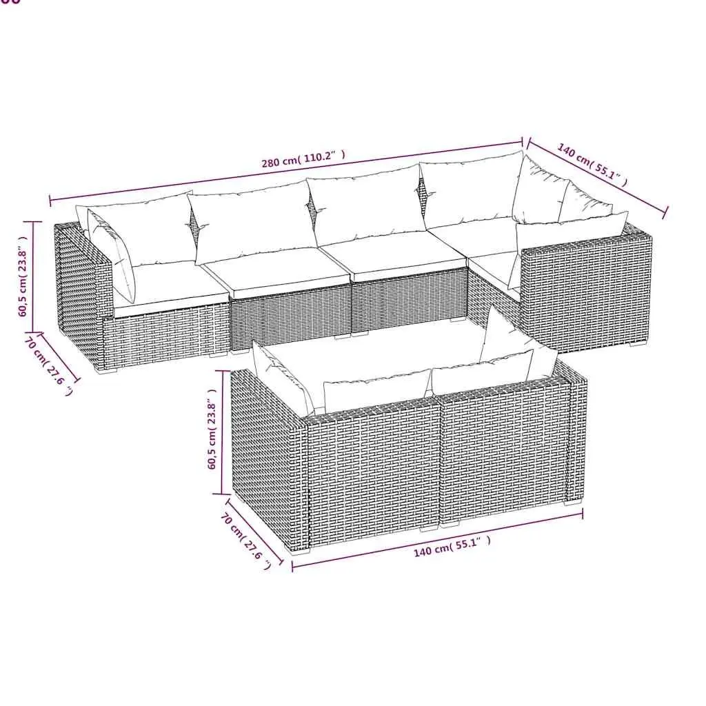 7 Piece Outdoor Lounge Set for Garden Patio Brown Poly Rattan