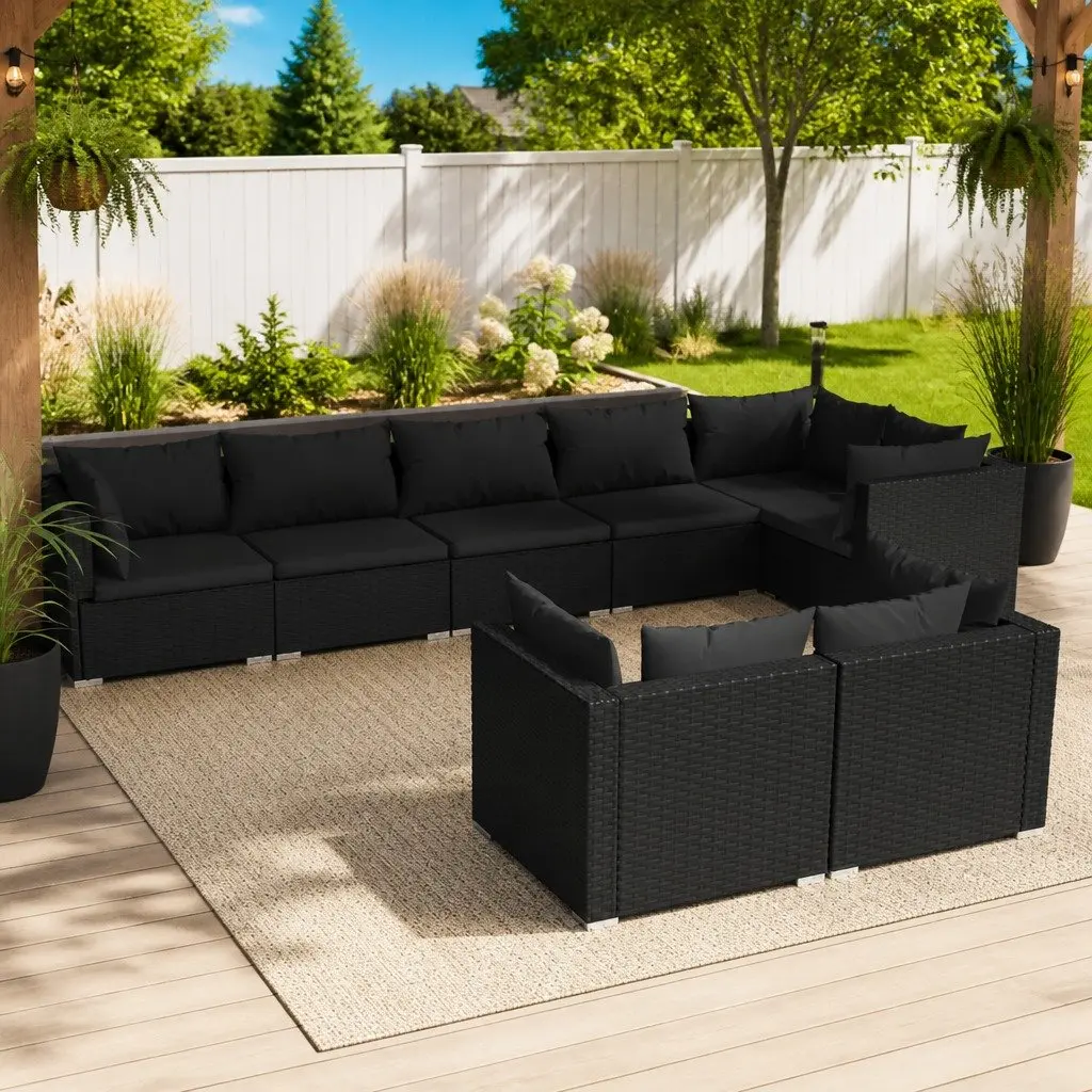 8 Piece Outdoor Lounge Set with Black Cushions