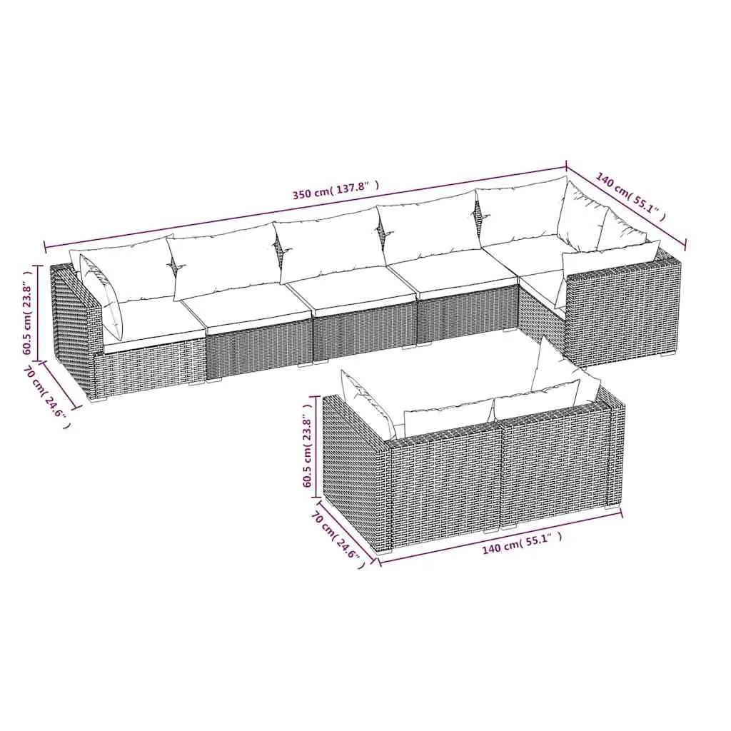 Poly Rattan Garden Lounge Set 8 Piece Outdoor Patio Furniture with Cushions