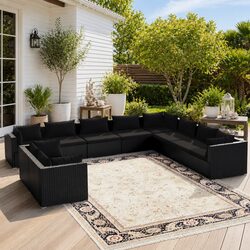 Outdoor Lounge Set 10 Piece Garden Furniture Poly Rattan Patio Sofa with
