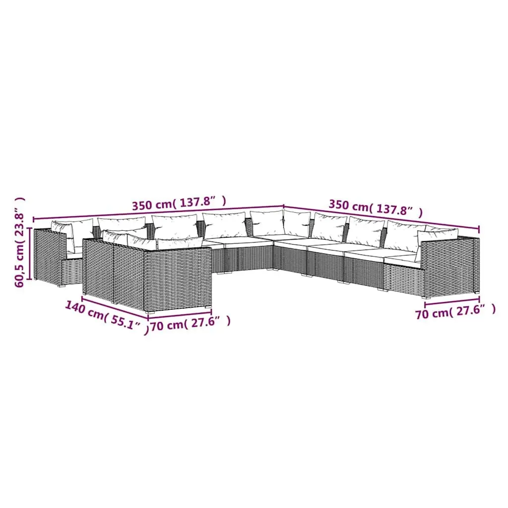 11 Piece Garden Lounge Set for Outdoor Use Brown Modular Furniture with Cushions