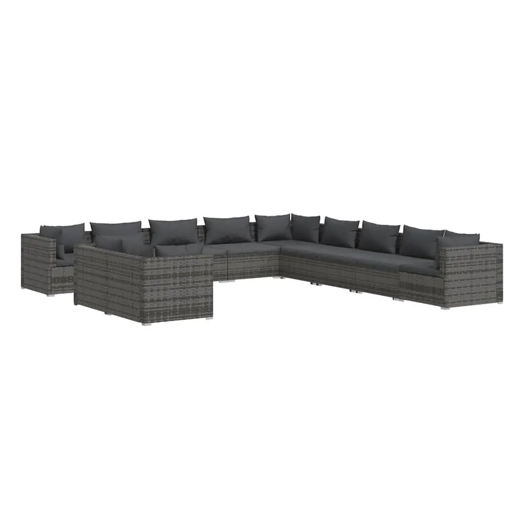 11-Piece Grey Poly Rattan Lounge Set