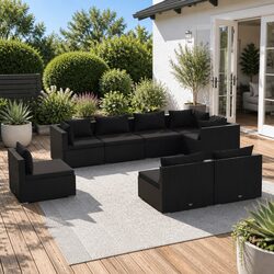8 Piece Modular Black Poly Rattan Lounge Set Specs