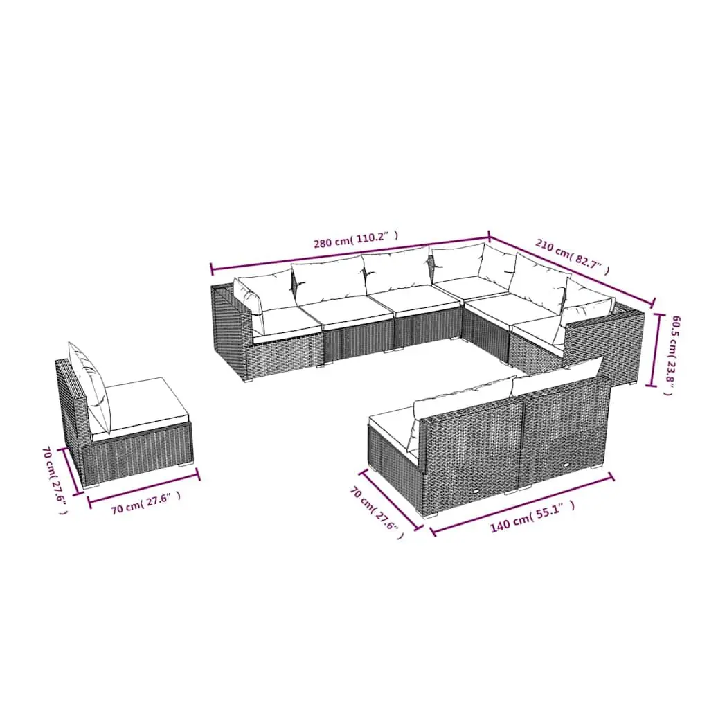 Garden Lounge Set 9 Piece Outdoor Furniture Poly Rattan Patio Sofa Black