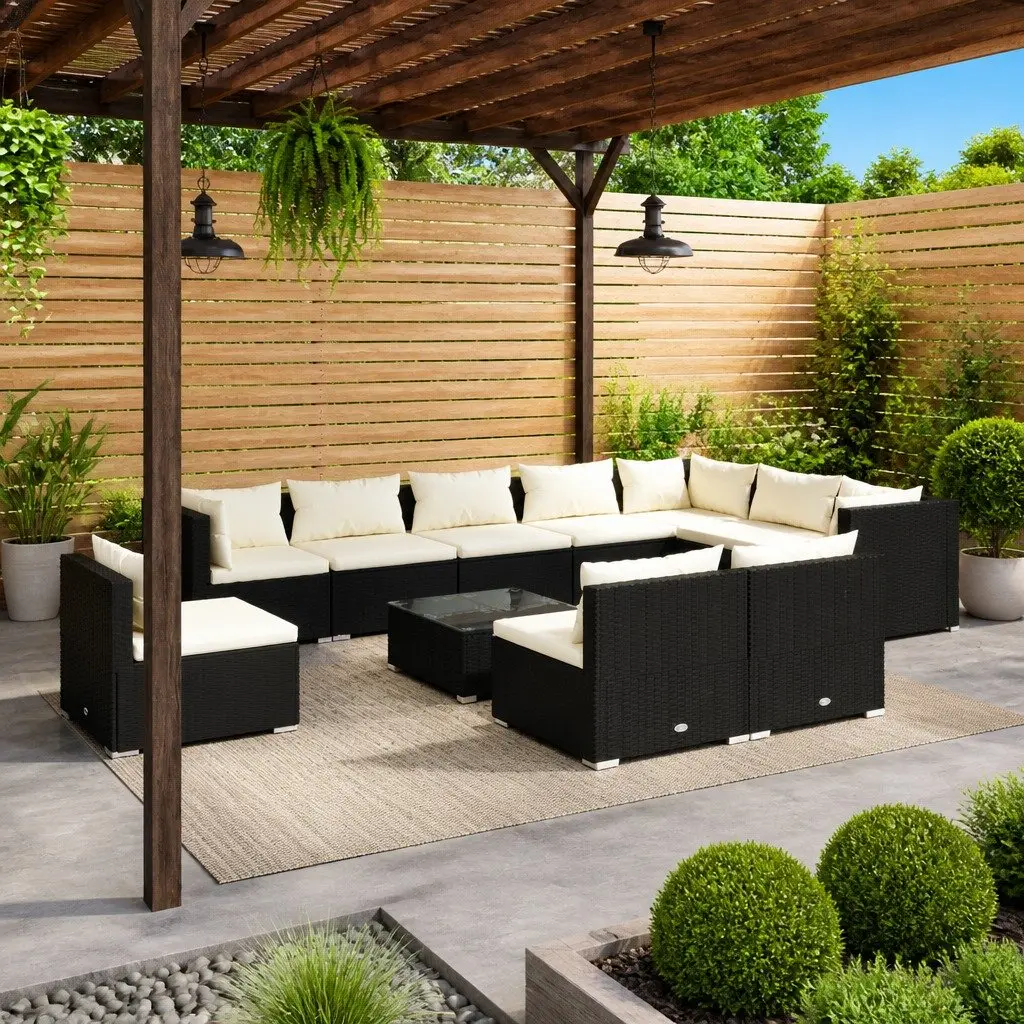 11 Piece Garden Lounge Set Outdoor Furniture Modular Black