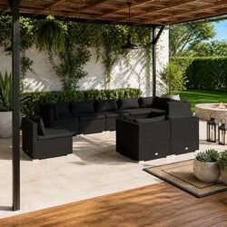 9-Piece Modular Poly Rattan Lounge Set for Outdoor Use