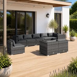 Garden Lounge Set 9 Piece Poly Rattan Outdoor Furniture Grey Modular Sofa