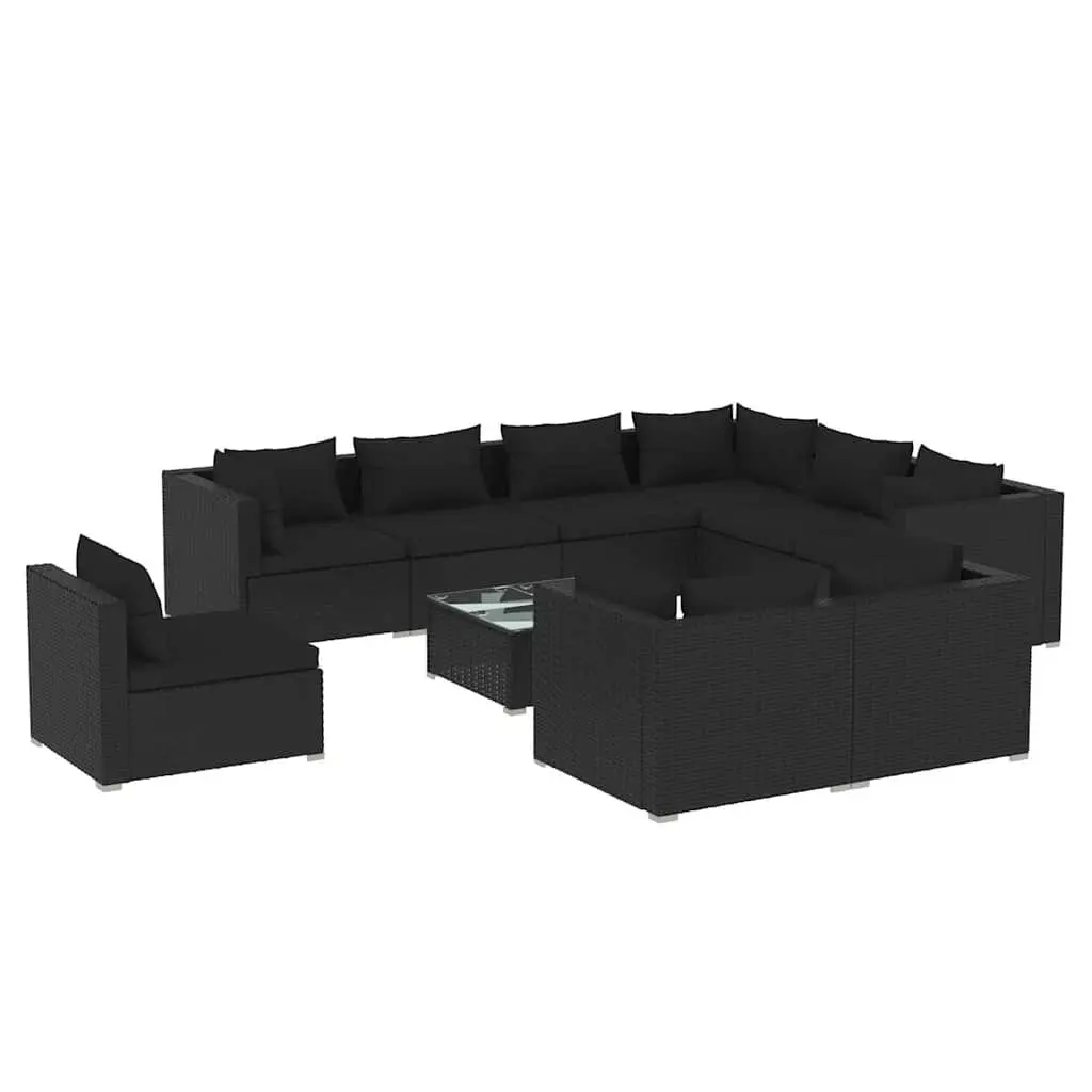 10 Piece Black Poly Rattan Lounge Set