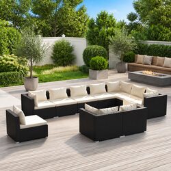 Specifications of 10-Piece Black Poly Rattan Lounge Set