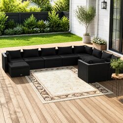Specifications of 10 Piece Black Poly Rattan Lounge Set