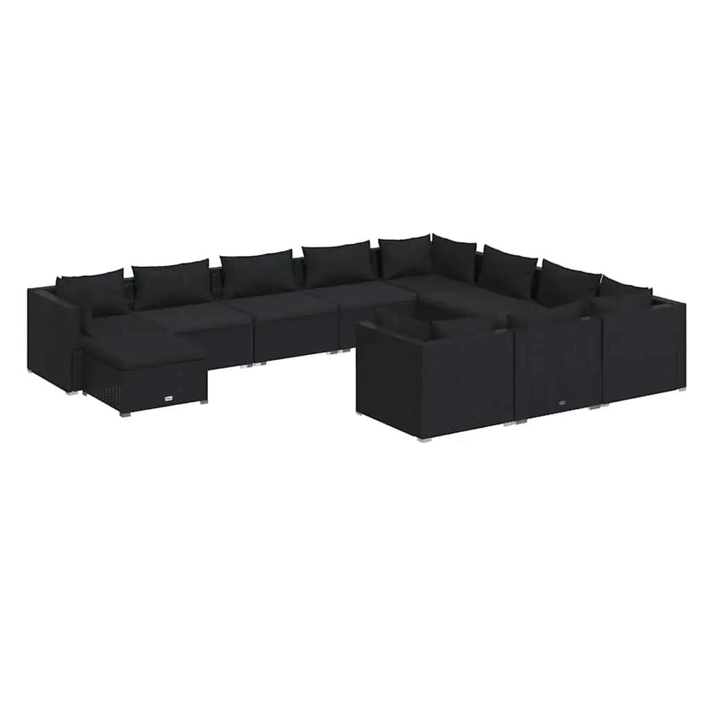 Garden Lounge Set 11 Piece Outdoor Furniture Poly Rattan with Cushions Black
