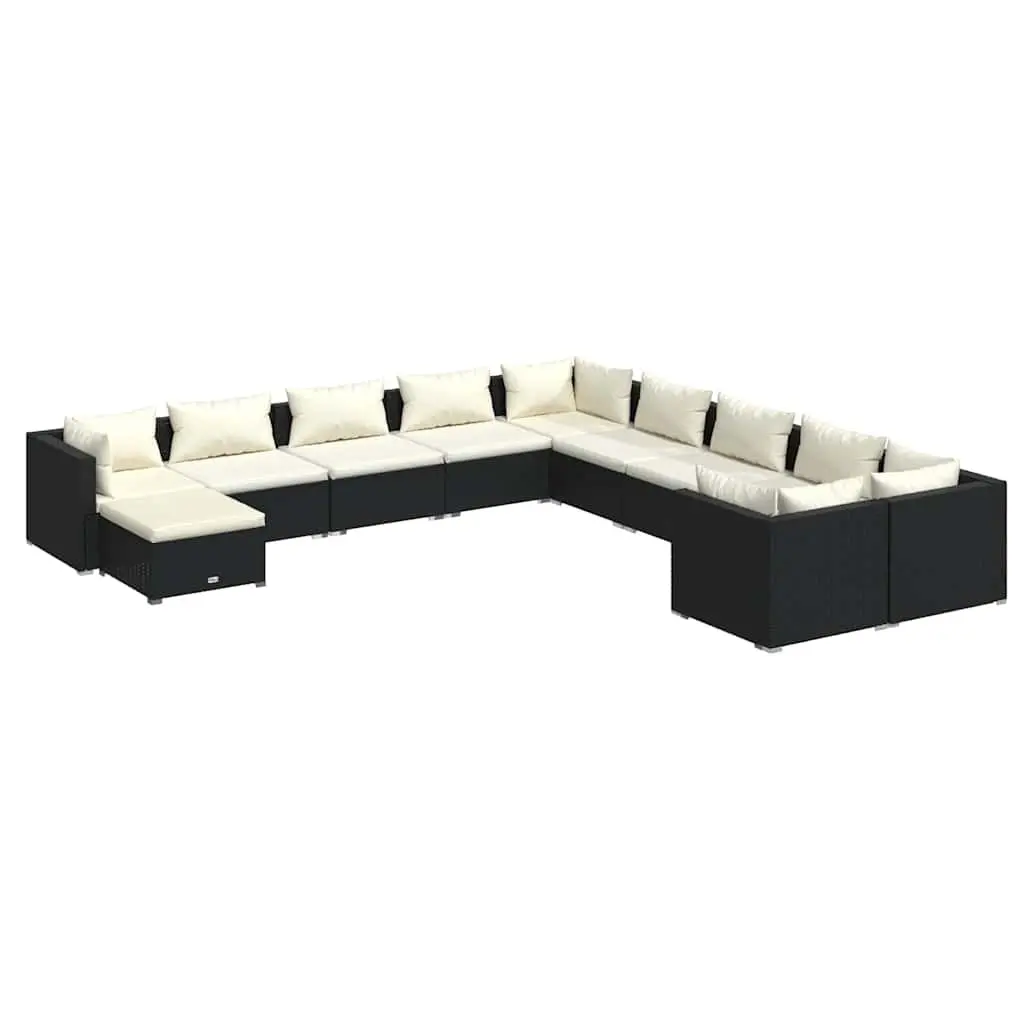 Garden Lounge Set Outdoor Patio Furniture 11 Piece Modular Black PE Rattan