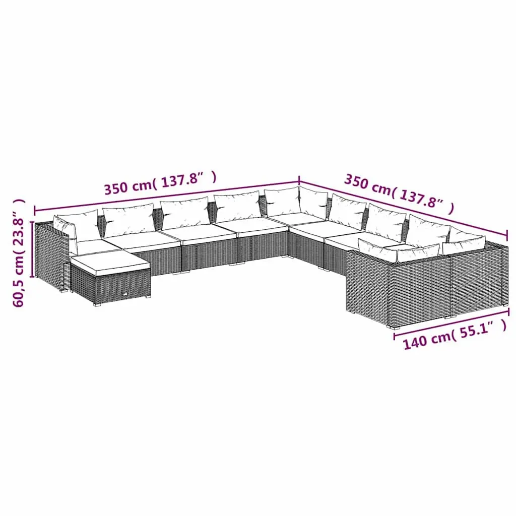 Garden Lounge Set Outdoor Patio Furniture 11 Piece Black Poly Rattan with Cushions