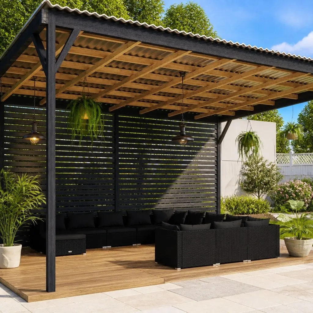 12 Piece Garden Lounge Set with Cushions Outdoor Patio Black