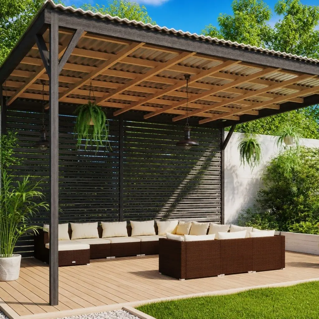 12 Piece Poly Rattan Garden Lounge Set Outdoor Patio Furniture Brown with Cushions