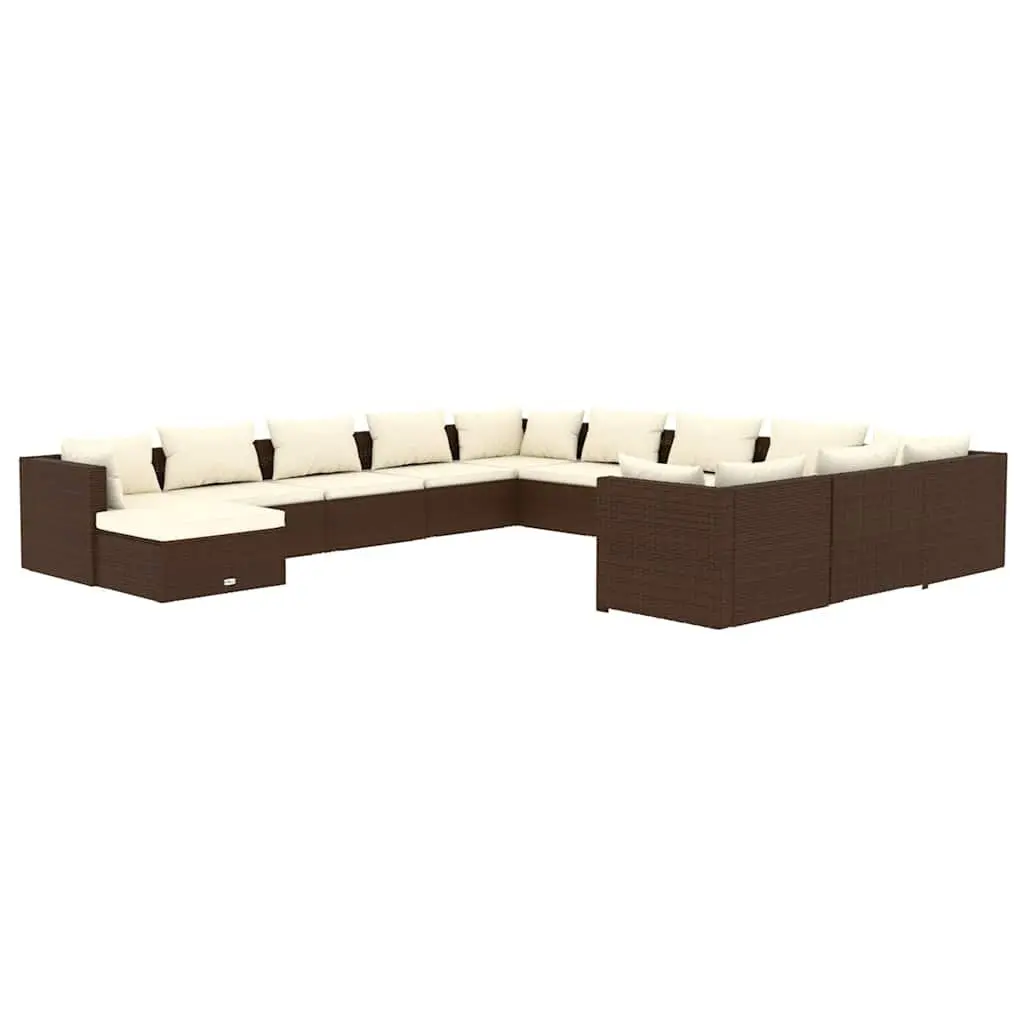 12 Piece Poly Rattan Garden Lounge Set Outdoor Patio Furniture Brown with Cushions