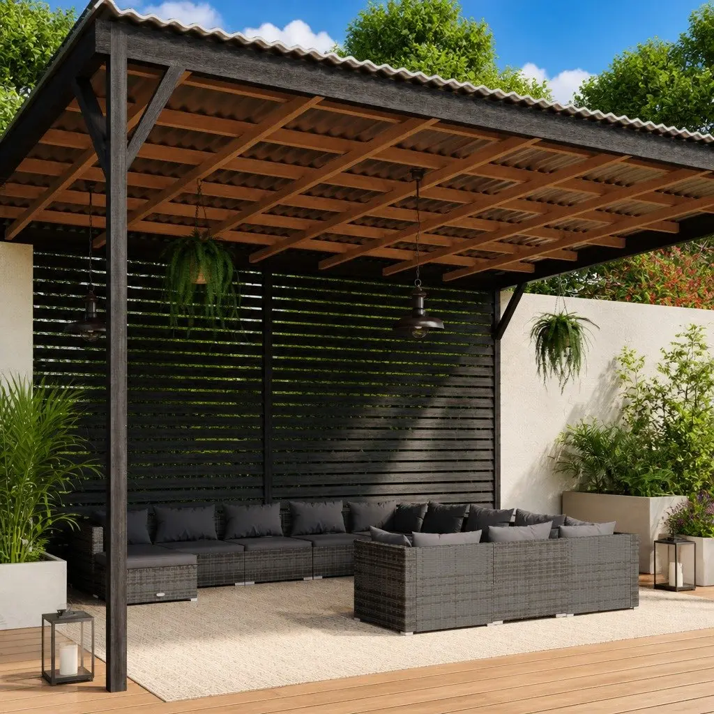 Garden Patio Furniture Set 12 Piece Grey PE Rattan Lounge with Cushions for Outdoor Use