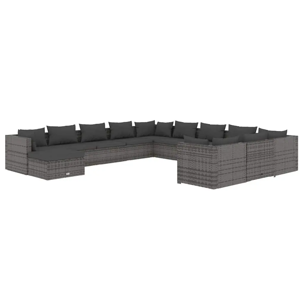 Garden Patio Furniture Set 12 Piece Grey PE Rattan Lounge with Cushions for Outdoor Use