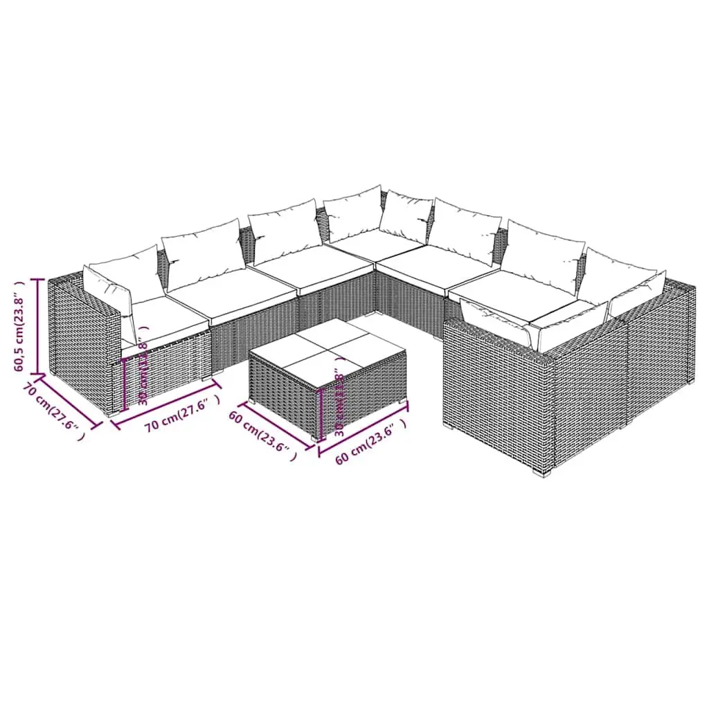 Garden Lounge Set Outdoor Furniture 9 Piece Black