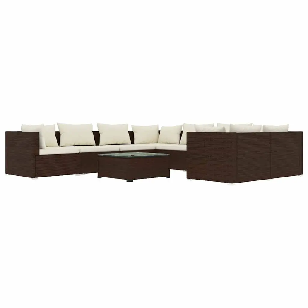 9 Piece Garden Lounge Set Outdoor Patio Furniture Brown Poly Rattan with Cushions