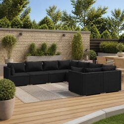 8 Piece Modular Rattan Garden Lounge Set, Black Cushions Included