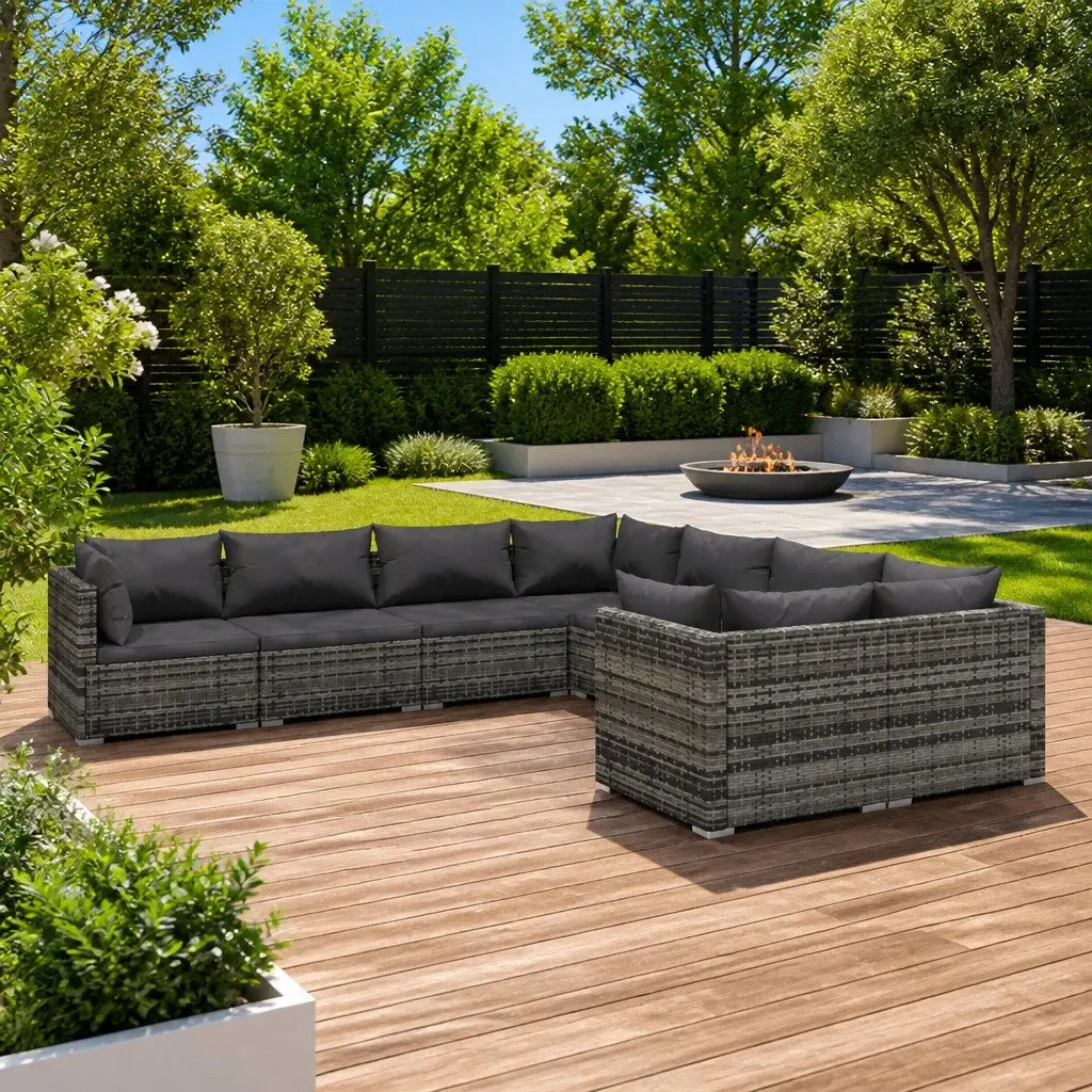Garden Lounge Set 8 Piece for Patio and Garden Grey Poly Rattan with Cushions
