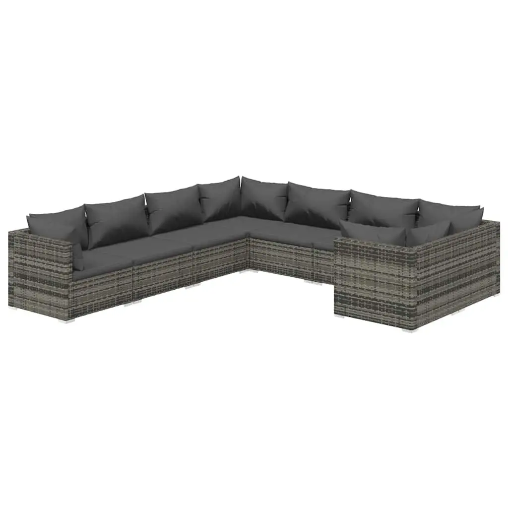 Garden Lounge Set 8 Piece for Patio and Garden Grey Poly Rattan with Cushions