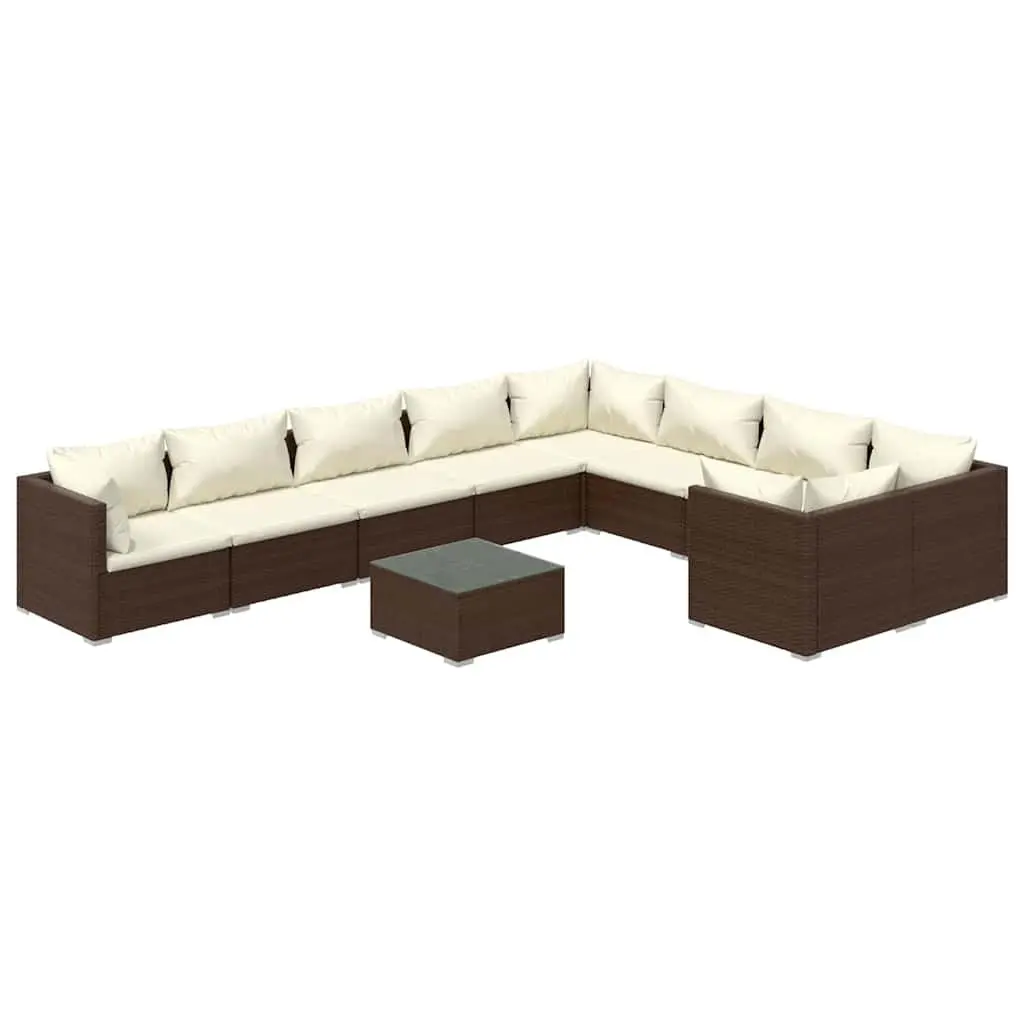 Garden Lounge Set 10 Piece Outdoor Furniture for Patio and Garden Brown