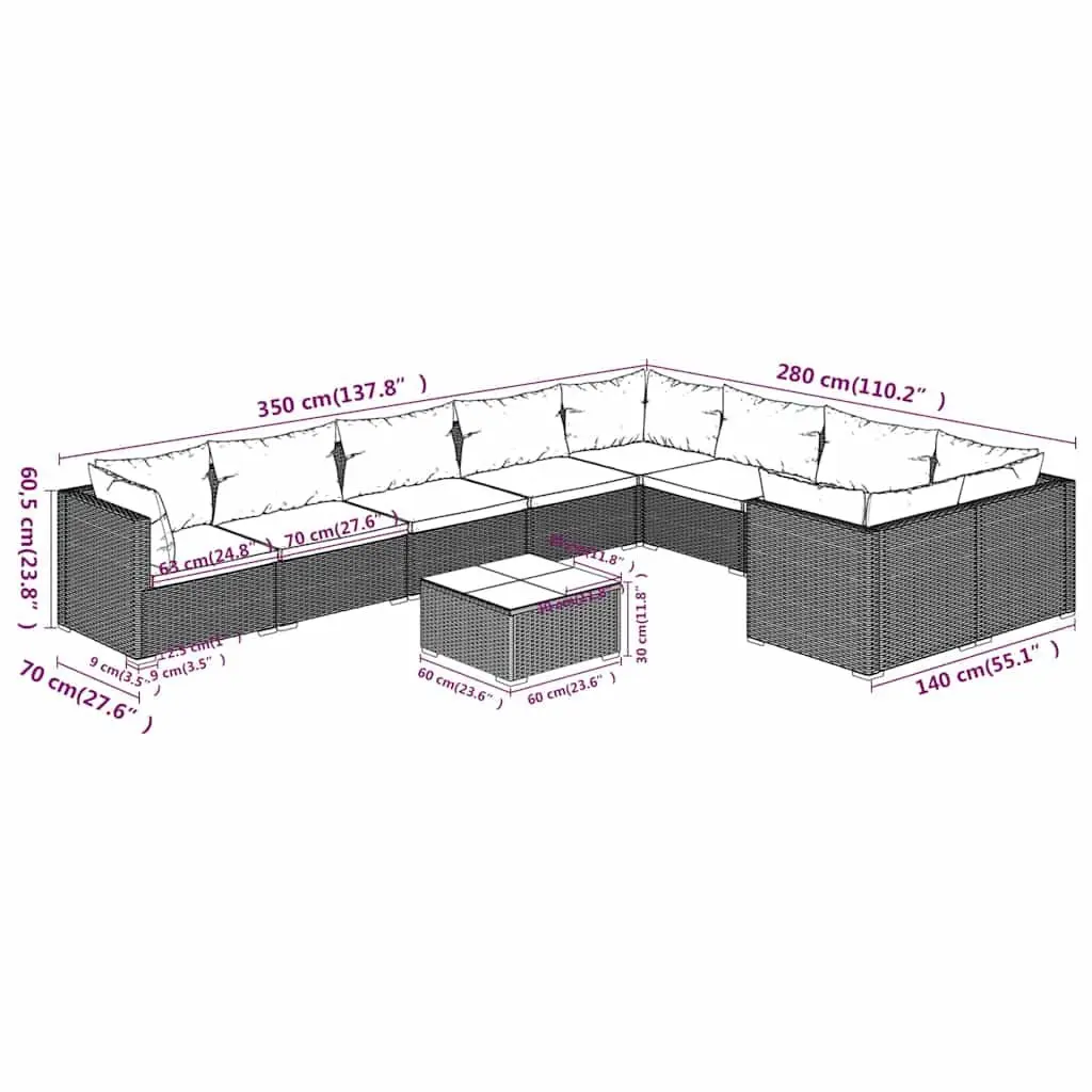 Garden Lounge Set 10 Piece Outdoor Furniture for Patio and Garden Brown
